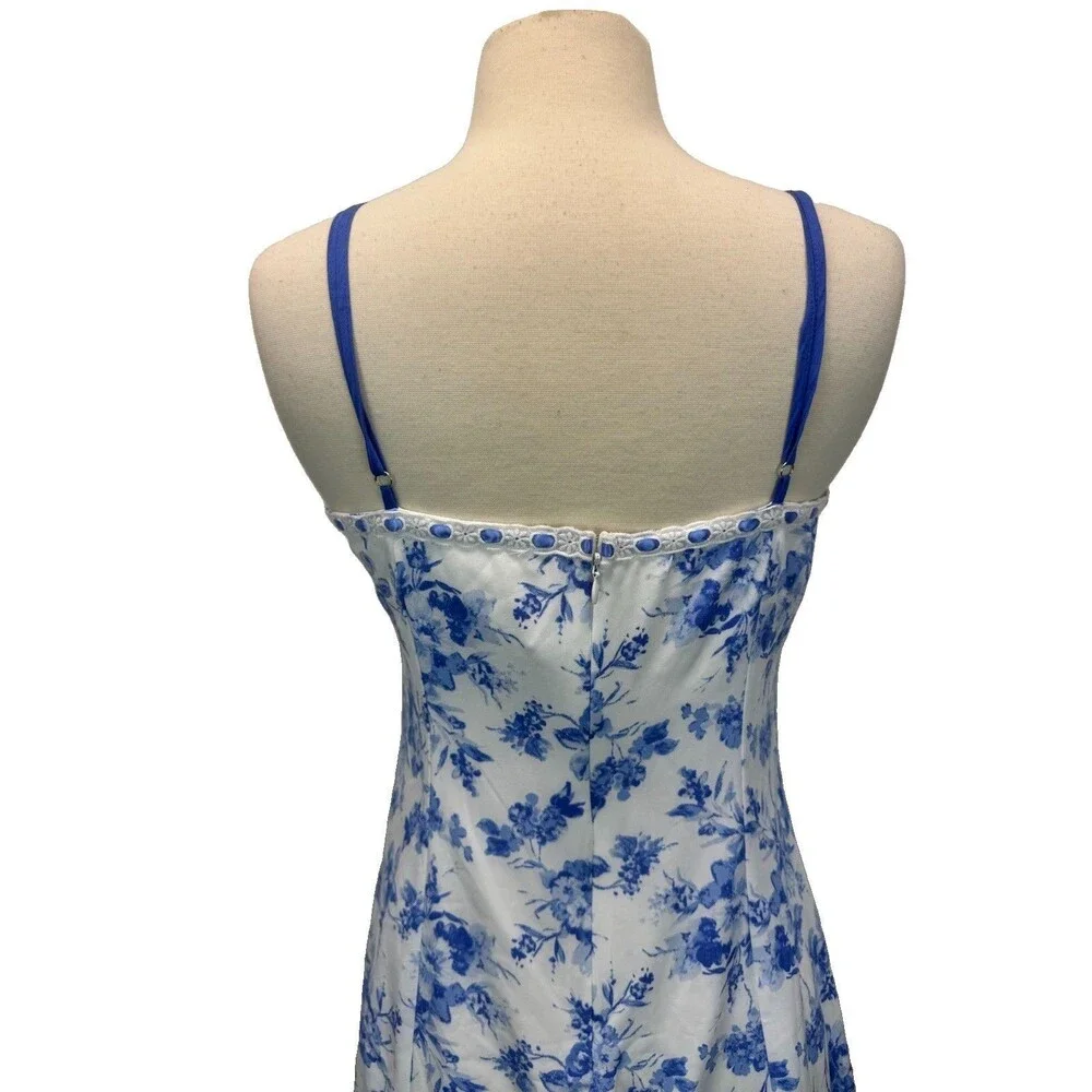 Altar'd State Floral Bow Dress Med White Blue Babydoll Short Ruffle Sweetheart - Picture 10 of 12